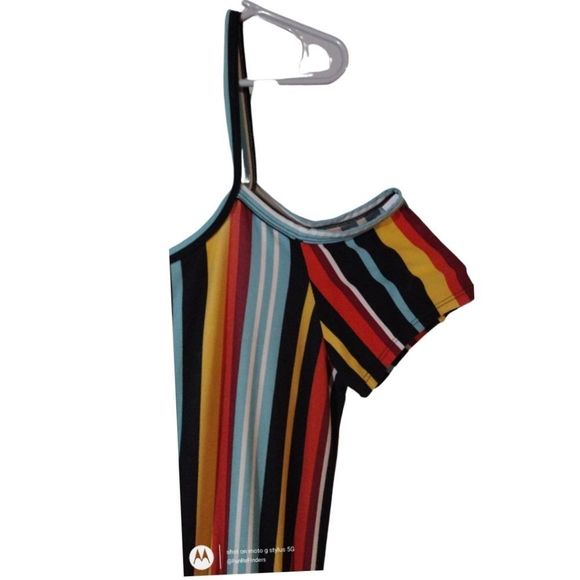 Cold Shoulder Maxi Romper Shorts Spaghetti Straps Button Down Stripes Size 1X - Picture 9 of 13